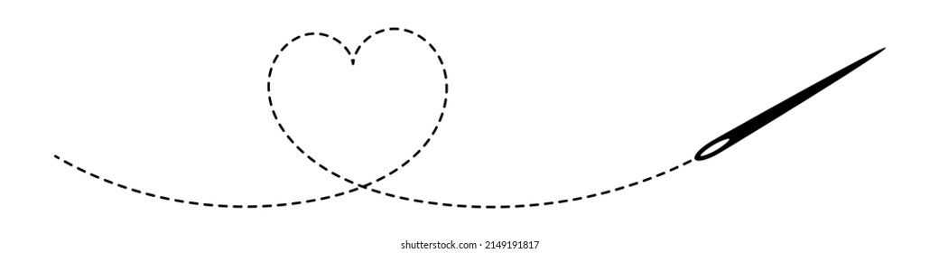 Needle with string in the shape of a heart. Vector illustration.