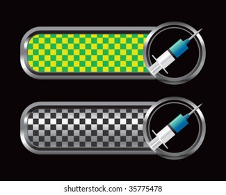 needle syringe on checkered tabs
