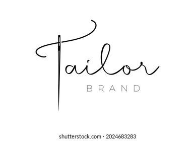 Needle with Tailor Text Type Word Typography Lettering for Sewing Tailoring Fashion Cloth Apparel Logo Design Vector