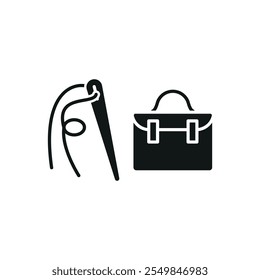 Needle thread and briefcase set tailor and fashion icon vector basic design simple and modern concept graphic