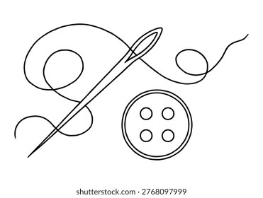 Needle with thread and button. Sewing and clothing repair workshop. Seamstress, tailor, clothing designer.