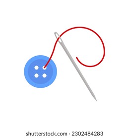 Needle and thread with button. Vector illustration.