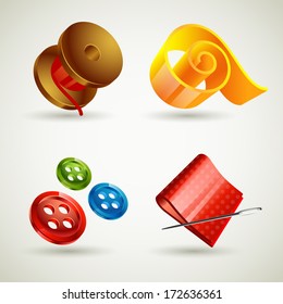 Needle and thread, buttons and other sewing icons.