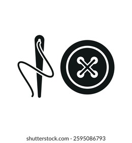 Needle, thread, and buttons tailor and fashion icon represents craftsmanship and detail, perfect for sewing, dressmaking, tailoring, and textile design.