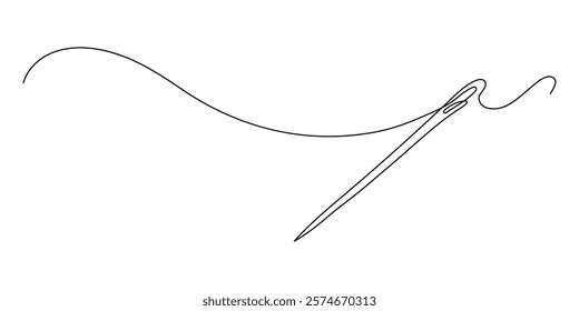 Needle and thread. Continuous line drawing.