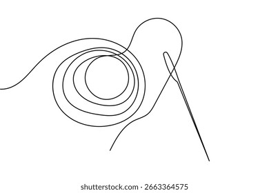 Needle and thread continuous one line drawing in minimalist style isolated vector illustration