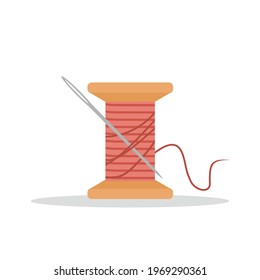 Needle and thread. Cute hand drawn skein. Tailor shop elements. Vector illustration in flat cartoon style.