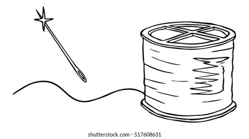 Needle & Thread Drawing - Vector