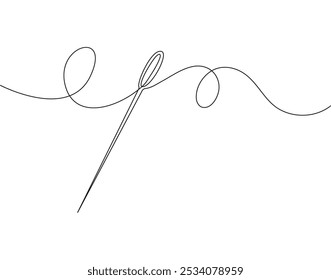 needle and thread, essential tools for sewing and crafting. The needle, sleek and pointed, is elegantly threaded with colorful