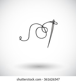 Needle and thread. Hand-drawn cartoon sewing or tailor icon. Doodle drawing. Vector illustration. 