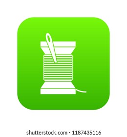 Needle and thread icon digital green for any design isolated on white vector illustration
