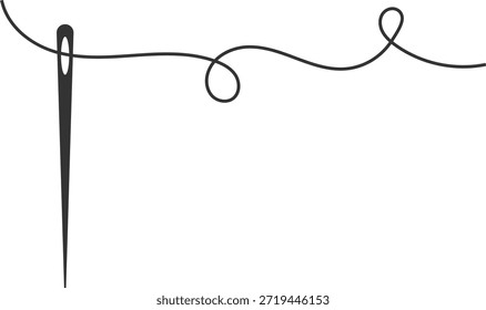 agulha com ícone de thread. Costurar e consertar símbolos. Design gráfico de segmento costurado. Adaptação e sinais de hobby artesanal. Sinal de alteração de vestuário e costureira
