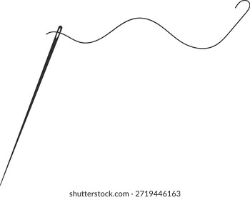 agulha com ícone de thread. Costurar e consertar símbolos. Design gráfico de segmento costurado. Adaptação e sinais de hobby artesanal. Sinal de alteração de vestuário e costureira
