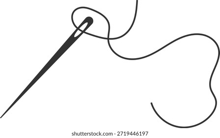 agulha com ícone de thread. Costurar e consertar símbolos. Design gráfico de segmento costurado. Adaptação e sinais de hobby artesanal. Sinal de alteração de vestuário e costureira
