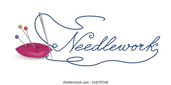  Needle and thread icon. Sewing sign. Needlework symbol button.