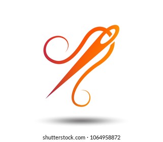 Needle with thread icon. Tailor symbol. Textile sew up craft sign. Embroidery tool. Blurred gradient design element. Vivid graphic flat icon. Vector