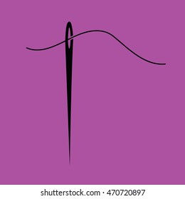 Needle and thread icon vector illustration. Purple background
