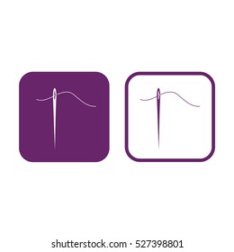 Needle and thread icon vector illustration. Purple and white