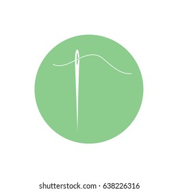 Needle and thread icon vector illustration. Green circle. Green button