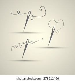 needle and thread icon vector set in flat style