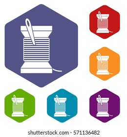 Needle and thread icons set rhombus in different colors isolated on white background
