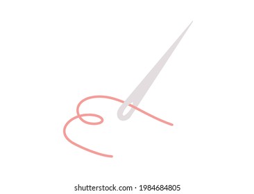 Needle and thread insulated on white. Vector illustration. Cartoon style. Hobby concept.