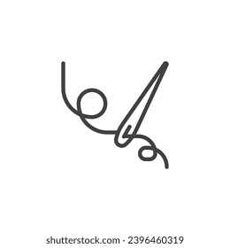 Aguja con icono de línea de subproceso. signo de estilo lineal para concepto móvil y diseño web. Icono de vector de contorno de herramientas de costura. Símbolo, ilustración del logotipo. Gráficos vectoriales