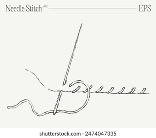 A needle and thread in a minimalist style. Hand drawn vector illustration, sketch.