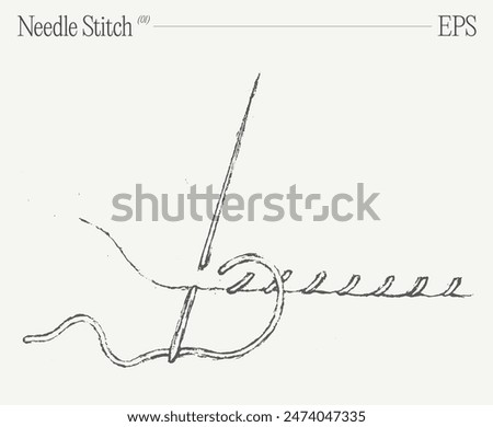A needle and thread in a minimalist style. Hand drawn vector illustration, sketch.
