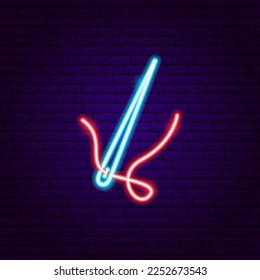 Needle and Thread Neon Sign. Vector Illustration of Craft Handmade Promotion.