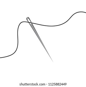 Needle with thread on white background. article for sewing. vector illustration. sew a hole on clothes.