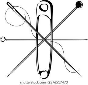 Needle and thread and pin symbol for sewing