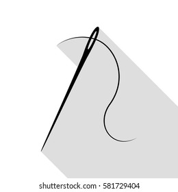 Needle with thread. Sewing needle, needle for sewing. Black icon with flat style shadow path.