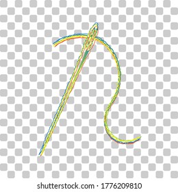 Needle with thread. Sewing needle, needle for sewing. Blue to green gradient Icon with Four Roughen Contours on stylish transparent Background. Illustration.