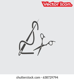 Needle and thread for sewing clothes icon isolated sign symbol and flat style for app, web and digital design. Vector illustration.