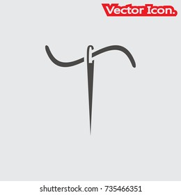 Needle and thread for sewing clothes icon isolated sign symbol and flat style for app, web and digital design. Vector illustration.