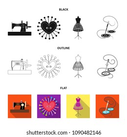 Needle and thread, sewing machine, pincushion, dummy for clothing. Sewing and equipment set collection icons in black,flat,outline style vector symbol stock illustration web.