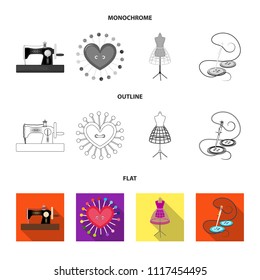 Needle and thread, sewing machine, pincushion, dummy for clothing. Sewing and equipment set collection icons in flat,outline,monochrome style vector symbol stock illustration web.