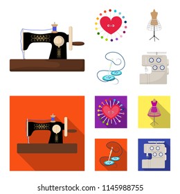 Needle and thread, sewing machine, pincushion, dummy for clothing. Sewing and equipment set collection icons in cartoon,flat style vector symbol stock illustration web.