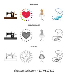 Needle and thread, sewing machine, pincushion, dummy for clothing. Sewing and equipment set collection icons in cartoon,outline,monochrome style vector symbol stock illustration web.