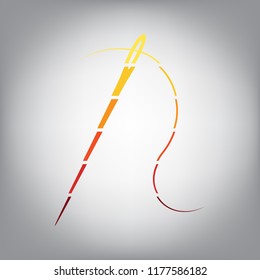 Needle with thread. Sewing needle, needle for sewing. Vector. Horizontally sliced icon with colors from sunny gradient in gray background.