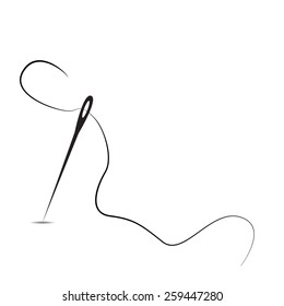 Needle and thread and shadow vector illustration on a white background
