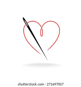 Needle And Thread In A Shape Of The Heart Simple Vector Logo