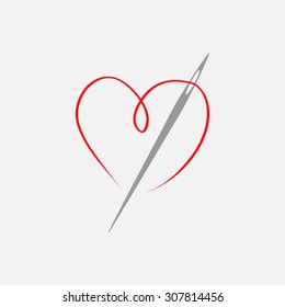 Needle and thread in a shape - vector