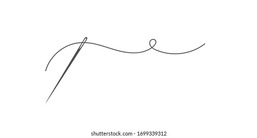 Иллюстрация вектора значка иглы и нитки. Логотип Tailor с символом иглы и пышной нитью, изолированной на белом фоне. Шаблон логотипа Tailor, элемент значка моды, инструмент для рукоделия