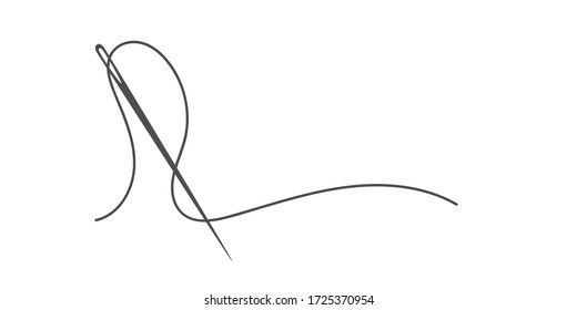 Needle and thread silhouette icon vector illustration. Tailor logo with needle symbol and curvy thread isolated on white background. Tailor logo template, fashion icon element, needlework instrument