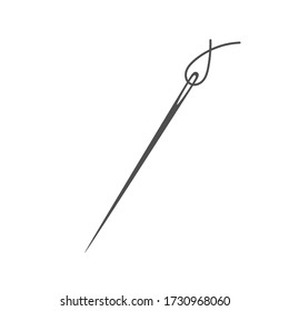 Needle and thread silhouette icon vector illustration. Tailor logo with needle symbol and curvy thread isolated on white background. Tailor sign template, sewing instrument design, fashion icon