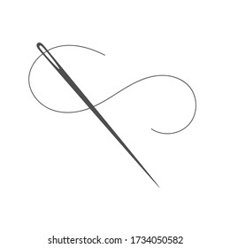 Needle and thread silhouette icon vector illustration. Tailor logo with needle symbol and curvy thread isolated on white background. Tailor sign template, sewing instrument design, fashion icon