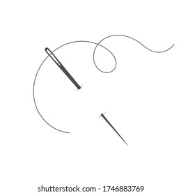 Needle and thread silhouette icon vector illustration. Tailor logo with needle symbol and curvy thread isolated on white background. Tailor logo template, fashion icon element, needlework instrument