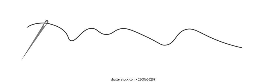 
Needle and thread silhouette icon vector. Tailor logo with needle symbol and curved thread, tailor and shoemaker needlework tool, sewing element. Dark colored needle and thread.